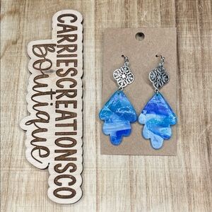 Blue Marbled Dangle Earrings